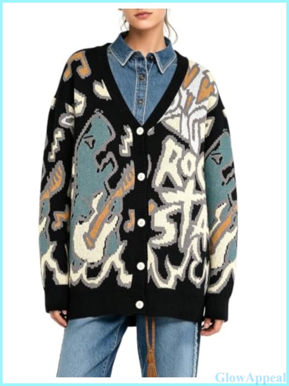Lightweight Knitted Button Down Dinosaur Print Cardigan Sweater
